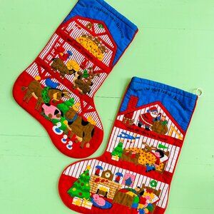 Vintage Christmas Stocking Pair Quilted Night Before Christmas Vintage Xmas
